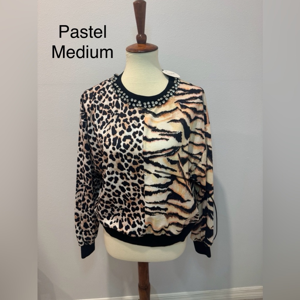 Pastels Animal Print Top - Black and Tan